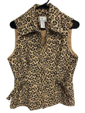 The Travel Collection Medium Leopard Full Zip Lined Vest Side Ties Retro Maximal